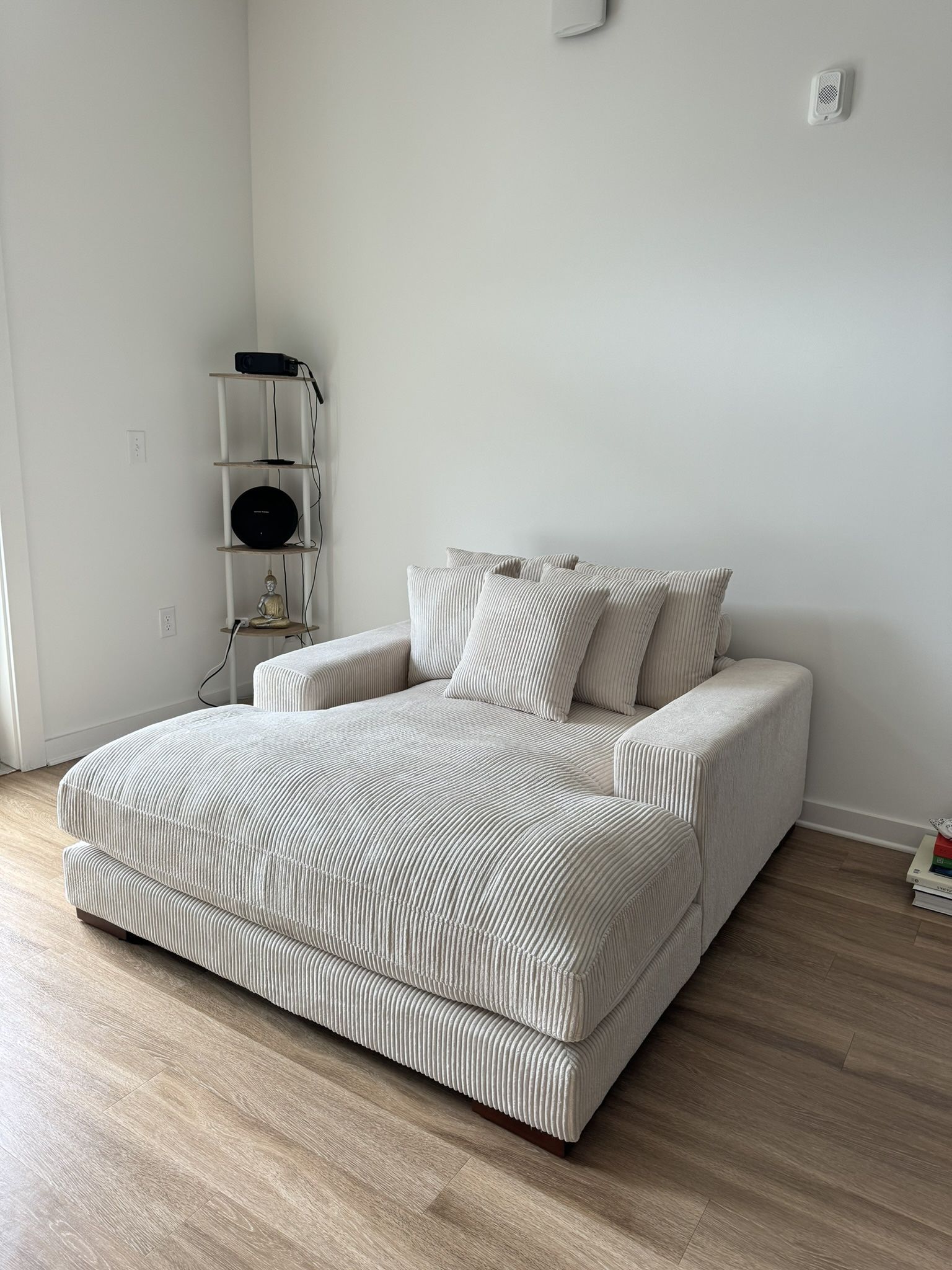 Beige Corduroy Chaise Lounge