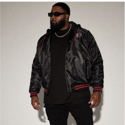 NFL, Men’s 49ers Black Hooded Bomber Jacket, Size XL, New With Tags Great Gift !! 