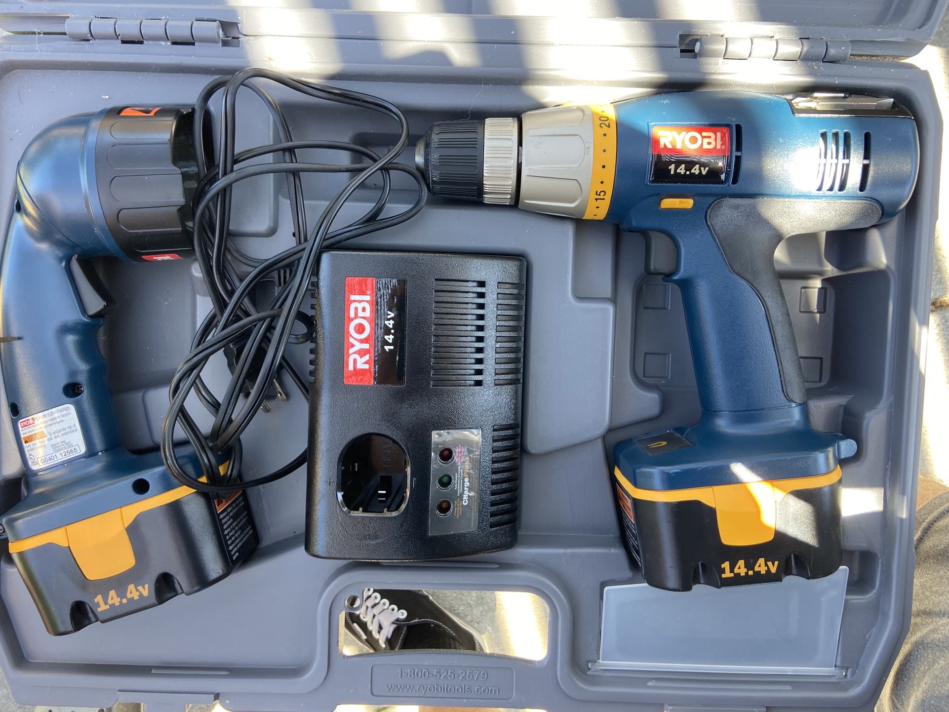 Ryobi Drill Driver And Cordless Flashlight- 2 Batteries And Charger Included