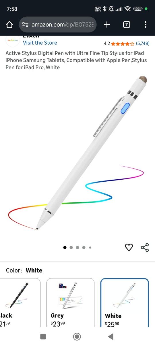 Active Stylus Digital Pen with Ultra Fine Tip Stylus for iPad iPhone Samsung Tablets, Compatible with Apple Pen,Stylus Pen for iPad Pro, White
