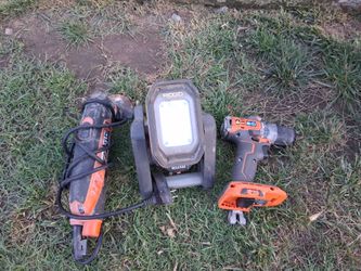 RIDGID Power Tool Lot – Drill, Light, Grinder