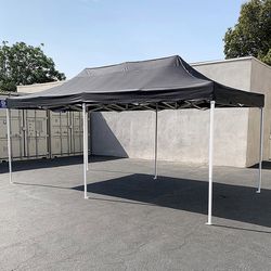 (Brand New) $165 Heavy-Duty 10x20 ft Popup Canopy Tent Instant Shade w/ Carry Bag Rope Stake, Black/Red 