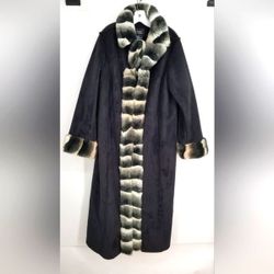 Dennis Basso Designer Women's Faux Fur Pea Coat Jacket Sz Large