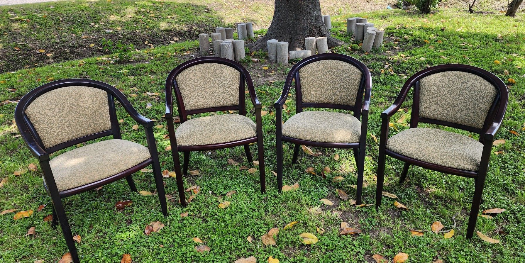 Set Of 4 Armchair Upholstered Dining Fabric Wooden Chairs