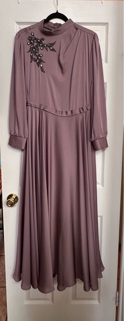 Long sleeve purple formal dress
