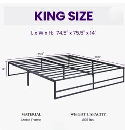 KING Aula 14" Metal Platform Bed Frame with Under Bed Storage