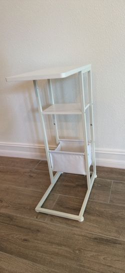 White C shape side table with storage