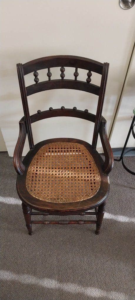 Antique Ball And Spindle Caned Chair