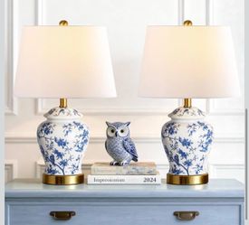 New Chinoiserie Ceramic Table Lamps Set of 2 Vintage Traditional Bedside Lamp Blue