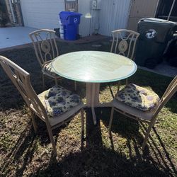 Dinette Set Wood Table 4 Metal Chairs