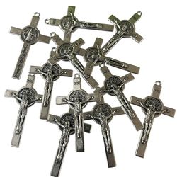 12pc St Benedict Crucifix for Rosary Making - 1.5 Inch Silver Oxidized Crucifix for Bulk Rosary Making Supplies,