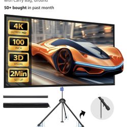 Projector Screen with Stand 100 inch Indoor Outdoor Projector Screen 16:9, 4K HD PVC 