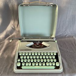 Hermes Rocket Sea Foam Green Switzerland 1964 Portable Typewriter with Cover Vtg