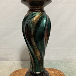 Twisted Candle Holder Bronze Green Color Infused! Glazed Ceramic Candlestick 12”