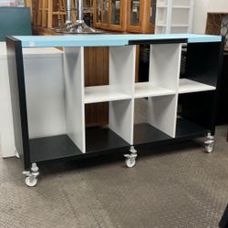 Cube Shelf Organizer Display Unit On Wheels With Power Strip 