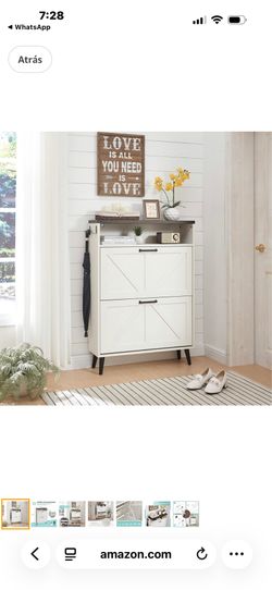 Barnyatoh – Shoe Cabinet and Organizer with 2 Drawers and Country-Style Design – Narrow, Freestanding, Concealed Storage Unit with Open Shelves – For 