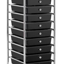 Rolling Cart Organizer Plastic Trolley with 10 Storage Drawers Utility Cart on Wheels Art Craft Organizer Ample Storage Space, Black
