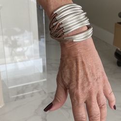 Italian Sterling Silver And Leather Fashion Bracelet
