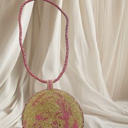 Marilyn Monroe Beaded Medallion Necklace - Handmade Native Jewelry Pink 15"