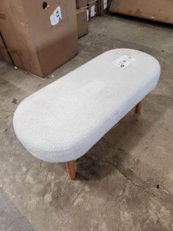 Fuji 42" Upholstered Bedroom Accent Bench with Natural Wood Legs, Ivory White Bouclé