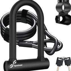 NEW Heavy Duty Anti Theft U-Lock w/5ft Security Steel Cable - 17mm Shackle Bicycle U-Locks w/Keys & Sturdy Mounting Bracket; Bike Lock