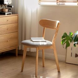 Natural and Ivory White Fabric 100% Solid Oak Wood Dining Chair,  (Set of 2)