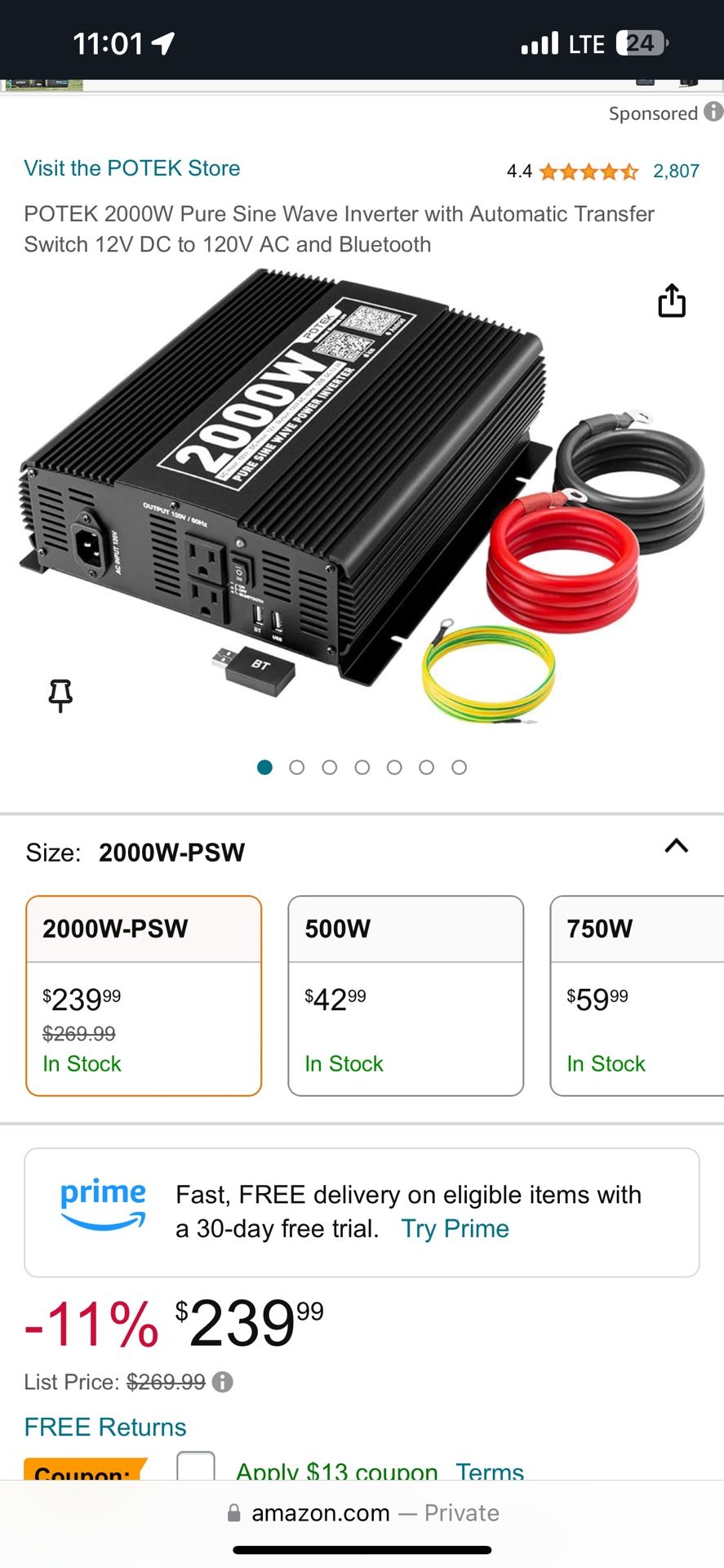 (((NEW))) POTEK 2000W Pure Sine Wave Inverter