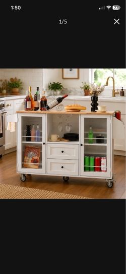 Streamdale Furniture Streamdale Mobile Kitchen Island Cart - Dropleaf Top Drawers and Cabinet - White