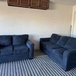 Blue Loveseat Sofa Couch Living Room Set 
