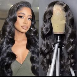 13x4 HD Transparent Lace Front Wigs Brazilian Body Wave Human Hair Wig with Baby Hair Natural Black