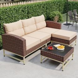 4 Pieces Patio Furniture Sets Outdoor Sectional Sofa Wicker Chair Rattan Conversation Set for Outdoor Backyard Porch Poolside Balcony Garden Furniture