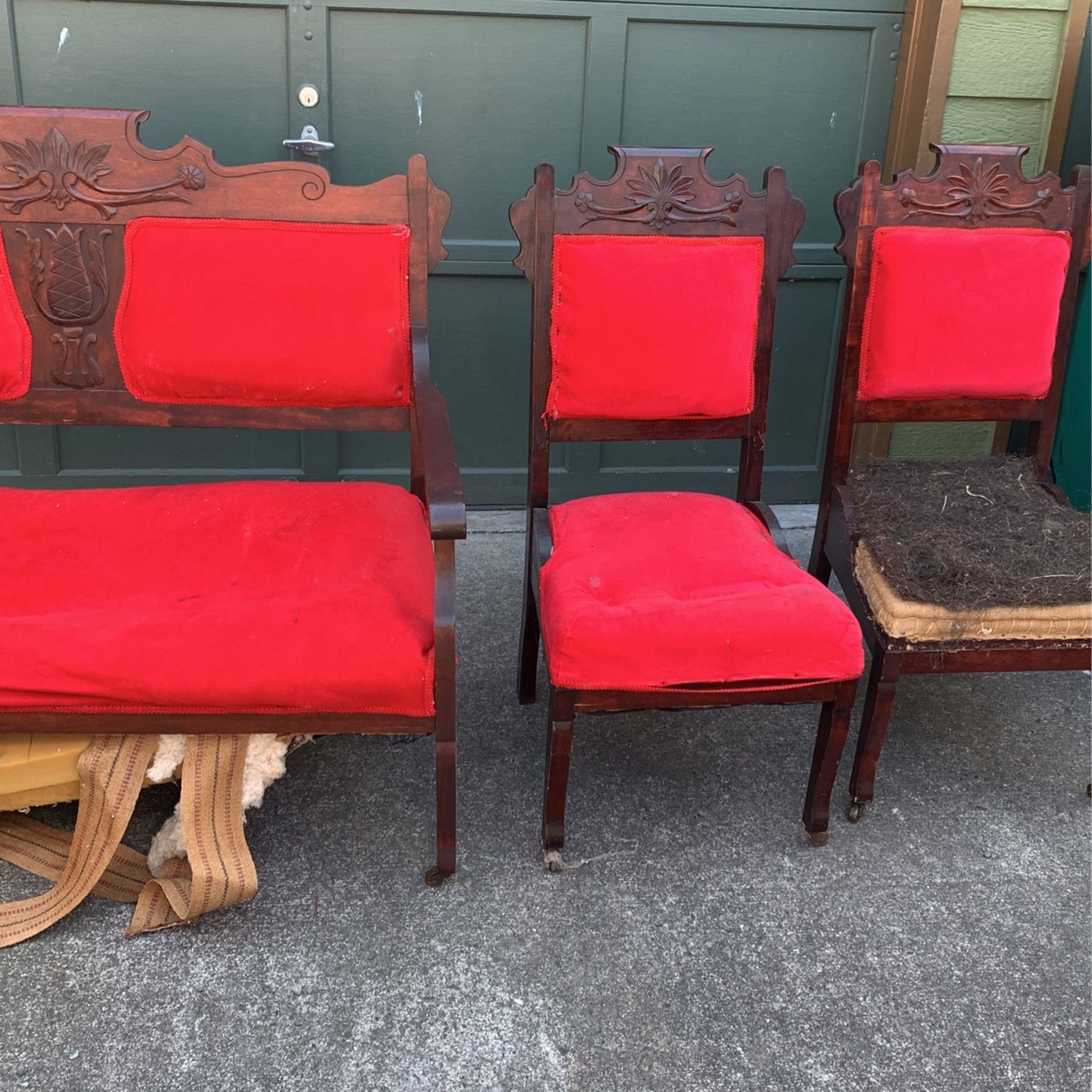 Antique Eastlake Settee Bench And Chairs Parlor Set