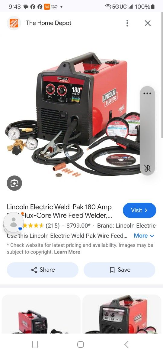 Lincoln 180 HD Weld Pak Mig Tig Stick Welder