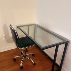 48” Glass Office Table + Black Office Chair Set (Price $80 - Negotiable)  