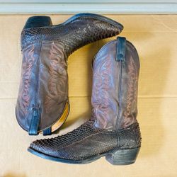 VTG Python Snake Skin Western Cowboy Boots Dark Brown Size 11 D