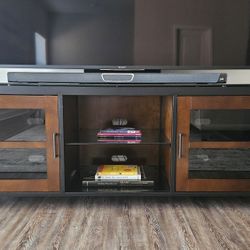 Wooden TV Stand with Glass Doors