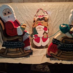 Mr And Mrs Santa Wooden Display 