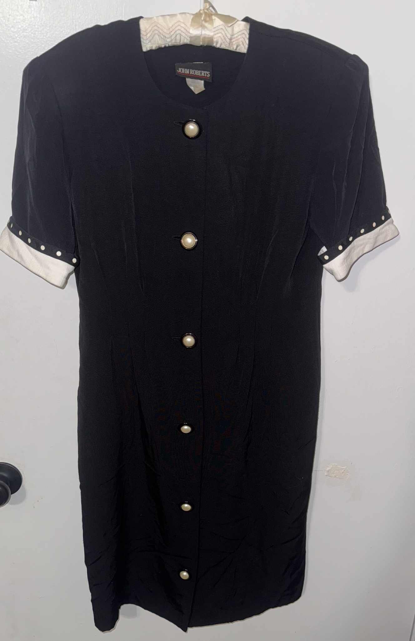 Vintage John Roberts "secretary dress" with white cuffs and pearl buttons (Could Be Used As Halloween Costume)