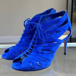 Jimmy Choo Blue Suede Lace Up Keena Sandals Size 39.5