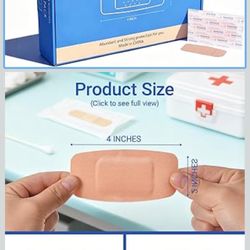 Large Adhesive Fabric Bandages,2"x4" Flexible Wound Bandages,Breathable Strong Hold for First Aid & Wound Care,600 Count Bulk