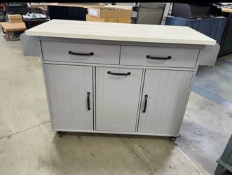 Assembled New 51" Kitchen Island w/ Till Out Trash Can Cabinet Rolling Kitchen Cart w/ Drop Leaf