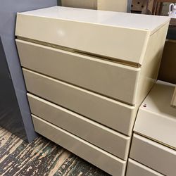 White Wood Gold Trim Bureau $80 38” x 20” x 49” Matching Nightstands & Dresser Available 