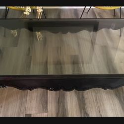 Black Hardwood Coffee Table With Glass Top