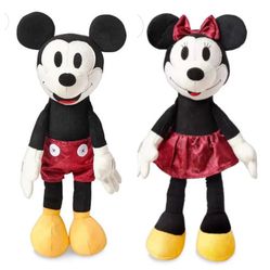 Disney Parks Authentic Mickey & Minnie Mouse 11” Plush Toys Vintage Styling NWT