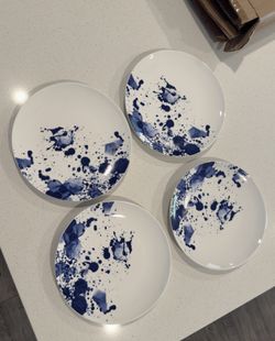 Set of 4 Over And Back Blue Splash Dinner Plates 