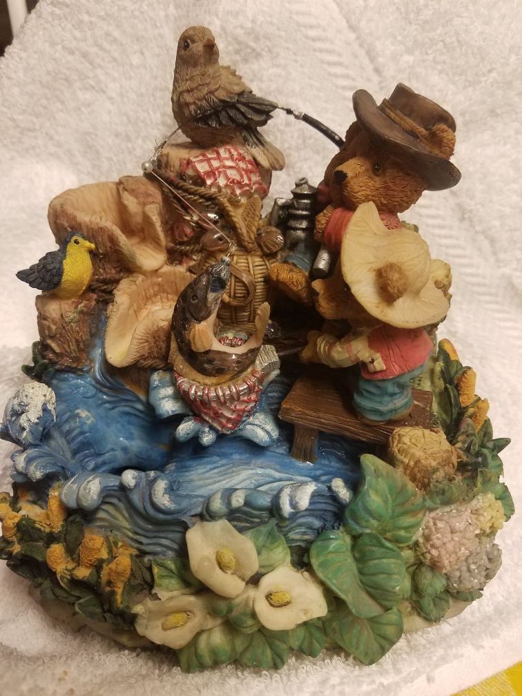 Porcelain Bears fishing music figurine