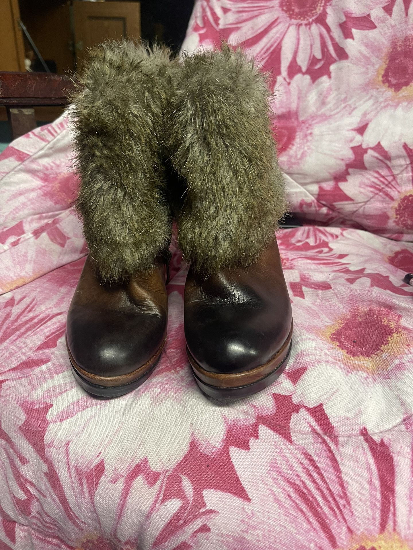 Vince Camuto Fur Cuffed Leather Boot