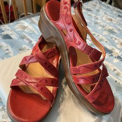 Ariat Red Leather Wedge Strappy Sandal Slingback 7 Women's New