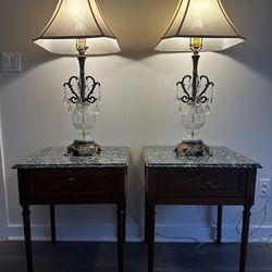 Original Plaza Hotel Marble Nightsands and Lamps