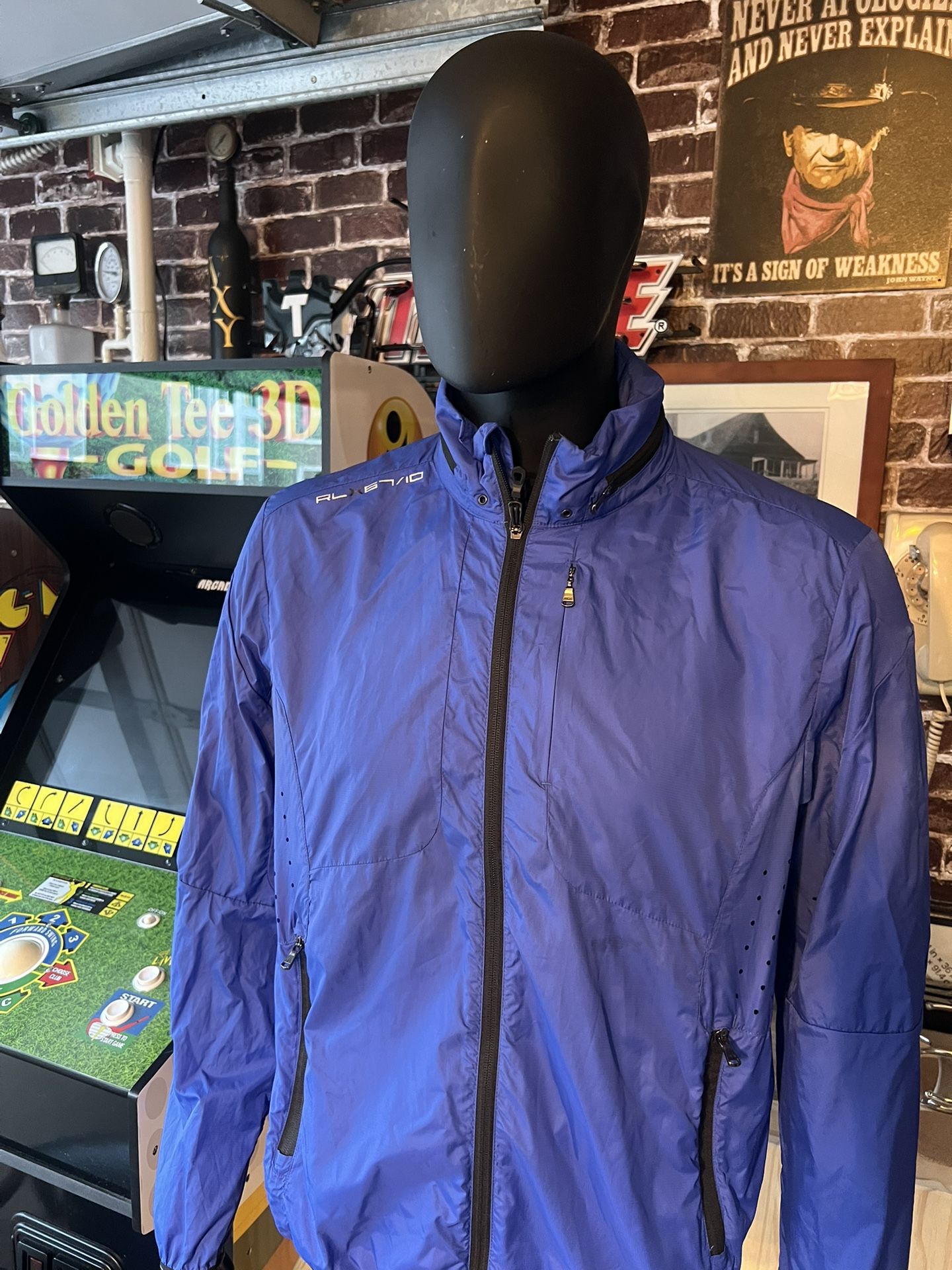 Ralph Lauren RLX Men Windbreaker L Blue Fill Zip Golf Jacket Nylon Performance